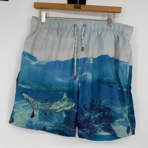Vintage Summer Underwater Shark Print Swim Trunks Sz XL Mens